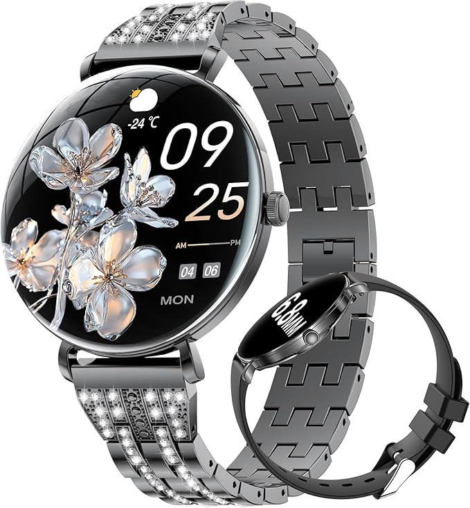 LIGE Ultra-Thin Smart Watch for Women(Answer/Make Calls),1.43" Always-on Display Smart Watch with Heart Rate,Clories Tracker 100+ Sports Modes, Women Smartwatch for Android iOS (Black-FV17-H)