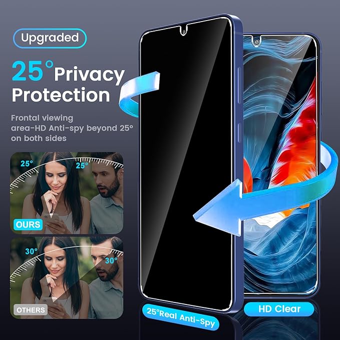 3 Pack Privacy Screen Protector for Samsung Galaxy S26 Tempered Glass + 2 Pack Camera Lens Protector, True 25°Anti Spy, 9H+ Hardness, Fingerprint Unlock, Case Friendly Bubble-Free 6.9 Inch