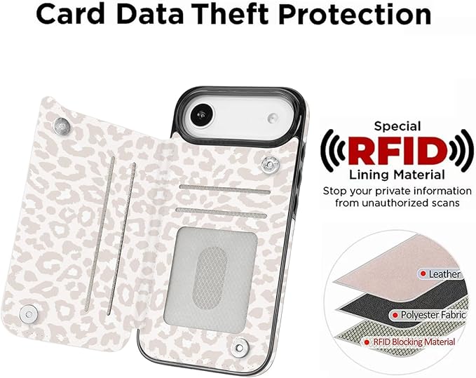 uCOLOR for iPhone 17 Air Wallet Case with Card Holder PU Leather RFID Blocking Design iPhone Air flip case for Women Men Magnetic Clasp Kickstand Design 6.5 inch (Beige Leopard)