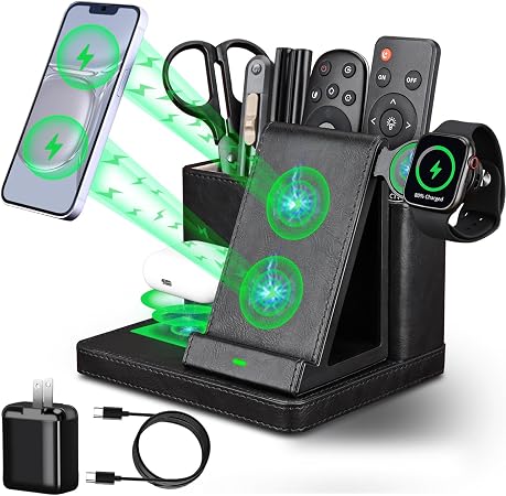 Pen Holder for Desk, Desk Organizers and Accessories,Stationery Holder for Office, School, Home,Desk Organizer With Phone Charger,Wall Mounted Remote Control Holder,Bedside Table Organizer (black)