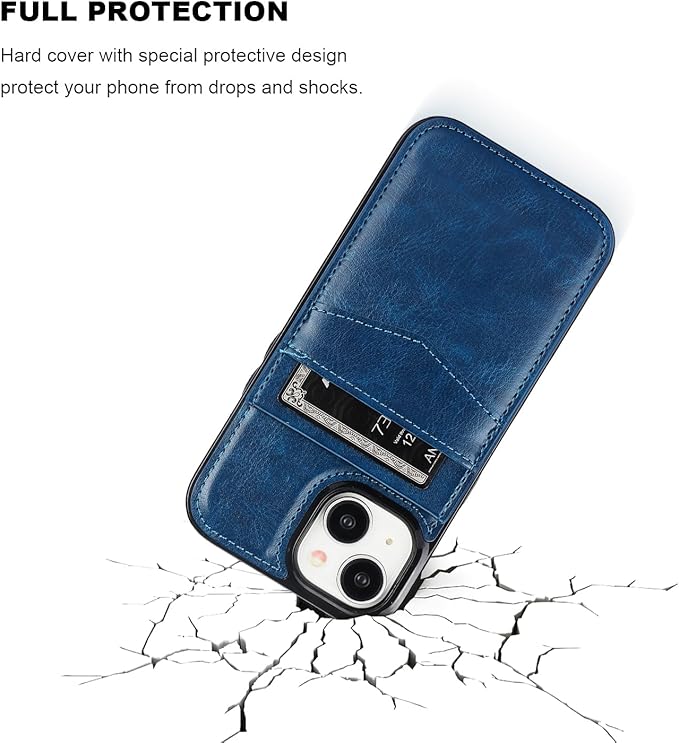 KIHUWEY Compatible with 15 Case Wallet with Credit Card Holder, Flip Premium Leather Magnetic Clasp Kickstand Heavy Duty Protective Cover for 15 6.1 Inch (Blue)