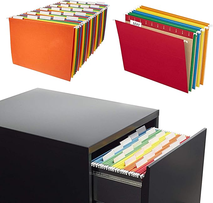 hupos File Folder Tabs, 100+200 Sets Hanging File Folder Tabs with Inserts for Hanging Folders, 2 Inch Clear Plastic Hanging File Tabs for Quick Identification