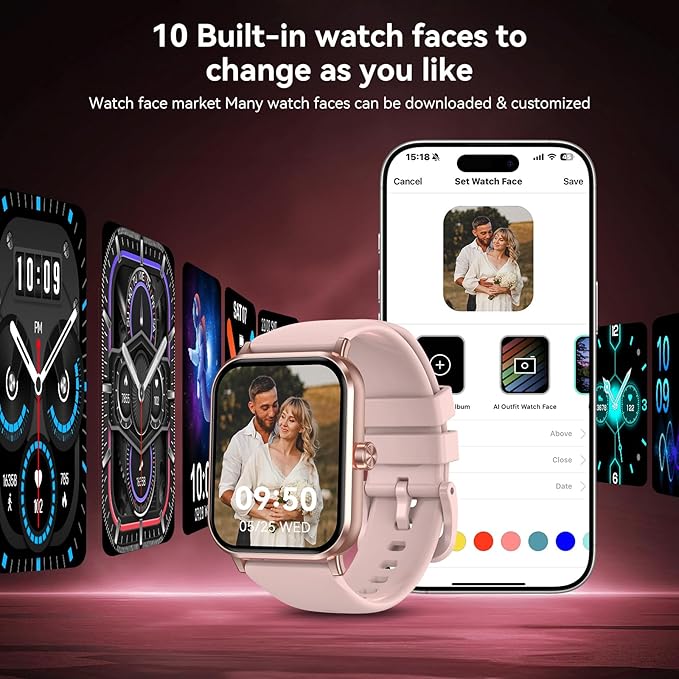 Smart Watches for Women Men, 1.83" HD Touchscreen, Bluetooth Calling, 130+ Professional Sports Modes, Heart Rate and Sleep Monitor, 5ATM Water-Resistant, Timer, Fitness Tracker for Android/iOS (Pink)