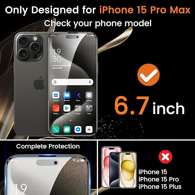 4+4 Pack Privacy Screen Protector for iPhone 15 Pro Max 6.7-Inch with 4 Pack Camera Lens Protector, Anti Spy Tempered Glass Film 9H Hardness Case Friendly