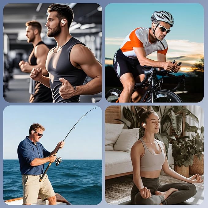 Open Ear Clip Wireless Earbuds Bone Conduction Headphones, Bluetooth 5.4, Open Ear Design, Built-in Mic, IPX7 Waterproof, LED Display Charging Case,Ear Hooks Ear Buds for Fitness/Travel/Gym/Running