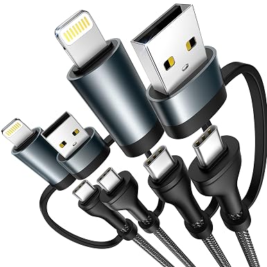 4 in 1 Charging Cable [2Pack 6.6FT] 60W Fast Charging Cord Apple MFi Certified Lightning Cable Nylon Braided Multi USB C Cable for iPhone 16/15 14 13 iPad Samsung Galaxy MacBook iPad Tablets and More
