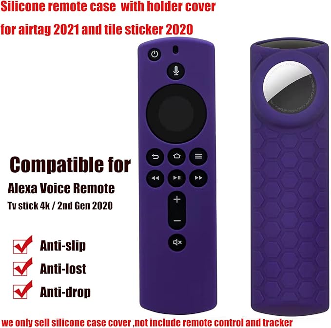 TV Stick 2nd Remote Cover Case with tag Holder, Compatible with Alexa Remote Finder,Tracker Cover for Tile Sticker 2020,Silicone Case for TV Stick 4K Remote,Purple