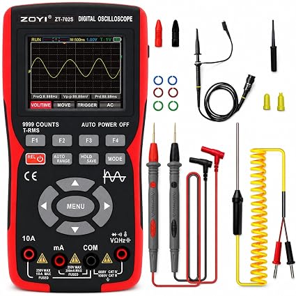 702S 2 in 1 Handheld Automotive Oscilloscope Multimeter - 10MHz Bandwidth 48MS/s Sampling Rate,Auto-Ranging 9999 Counts T-RMS Multimeter with Temperature Tester for Electronics Repair Test - Image 4