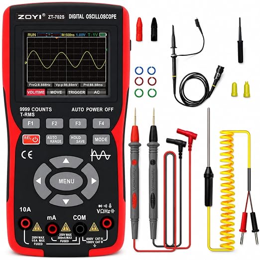 702S 2 in 1 Handheld Automotive Oscilloscope Multimeter - 10MHz Bandwidth 48MS/s Sampling Rate,Auto-Ranging 9999 Counts T-RMS Multimeter with Temperature Tester for Electronics Repair Test - Image 6