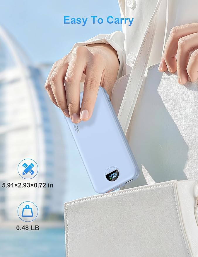 Portable Charger with Wall Plug, 10000mAh USB C Power Bank Fast Charging, External Battery Pack with Built in Cables, Digital Display, 5 Output 4 Input for iPhone Android Cell Phone Tablet