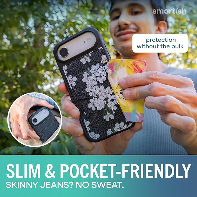 Smartish® iPhone Air Wallet Case - Wallet Slayer Vol. 2 [Slim + Protective] Credit Card Holder w/Kickstand - Drop Tested Hidden Card Slot Cover for Apple iPhone Air - Very Cherry Blossom