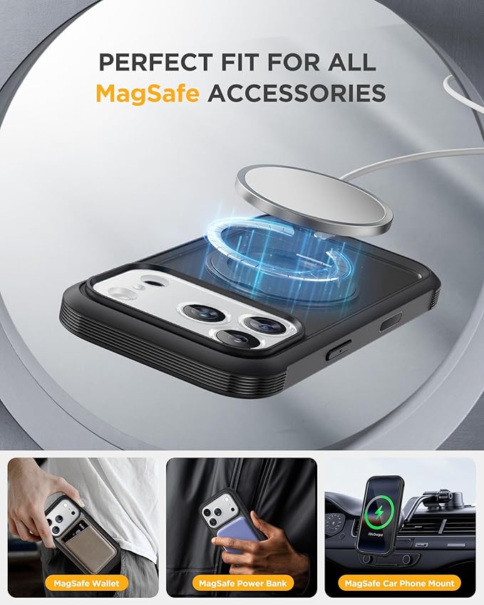 Miracase for iPhone 17 Pro Max Case with 360° Magnetic Ring Stand [Compatible with Magsafe] Full-Body Drop Proof Bumper Phone Case with Built-in 9H Tempered Glass Screen Protector,Black