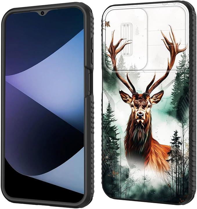 for Galaxy A15 5G Case Built in Slide Camera Lens Cover,Heavy Duty Shockproof Protection Dual Layer Case for Samsung Galaxy A15 5G 6.5 inch 2024,Forest Deer