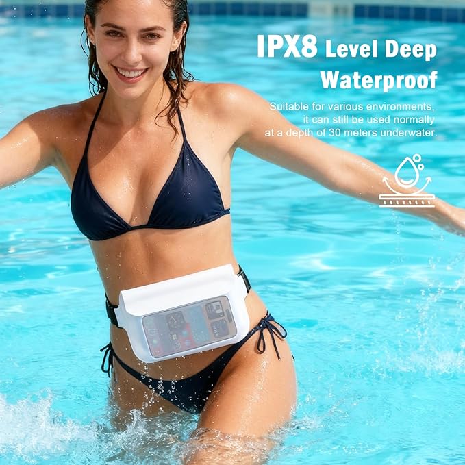Waterproof Waist Bag, Passport Wallet Tote, IPX8 Waterproof Rating, Underwater-Use Phone Pouch, TUP Dry Bag, Ideal for Diving, Swimming, Kayaking (1 black and 1 white)