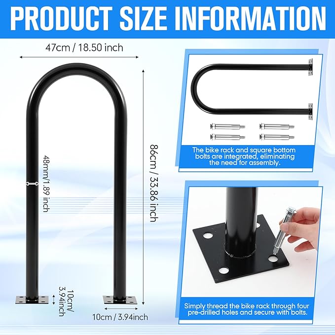 2-3 Bike Capacity U Bike Rack Commercial Bicycle Rack 33" L Heavy Duty Galvanized Steel Bicycle Organizer Ground Parking Stand for Outdoor Garages Streets Yards Parks Schools Sidewalks
