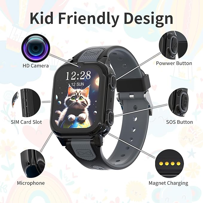 4G Kids Smart Watch Boys with GPS Tracker Video & Voice Calling Text, GPS Watch for Kids Age 5-12, SOS Chat Camera Pedometer Alarm Calculator Games Boys Gifts(Black)