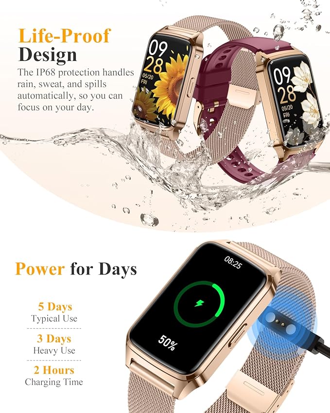Fitness Tracker Watch for Women Men, Step Counter Compatible with iPhone Android, IP68 Waterproof Activity Tracker with Sleep Monitor, 110+ Sports Pedometer (Duskgold, 1.57)