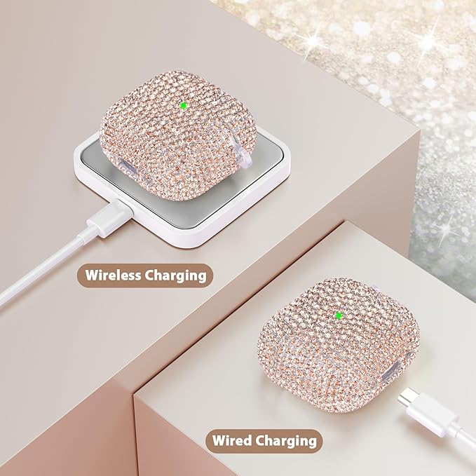 VISOOM Cute Jewelry Case for Airpods 4 Cases 2024 Cover Women, Sparkly Air pods 4 Gen Case Hard TPU Airpod Cases 4th Generation Glitter iPods 4 Cas with Bling Keychain for iPods Earbuds Airpods 4th
