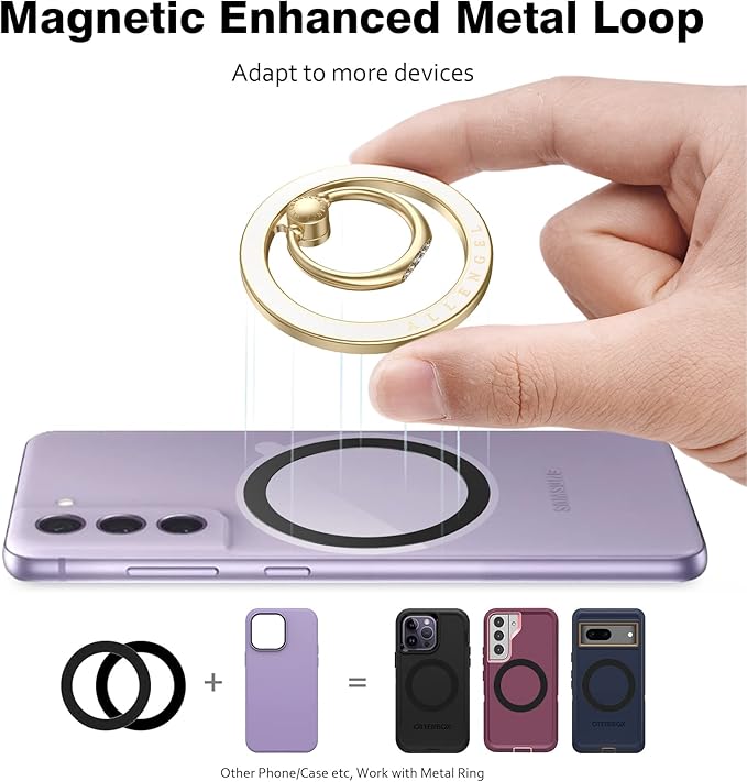 Allengel Magnetic Phone Grip for MagSafe, Magnetic Ring Holder Compatible with MagSafe Phone Ring, 360°Rotating Finger Kickstand for iPhone 16 Pro Max 15 14 13 12 Plus & Android Phone(Gold)
