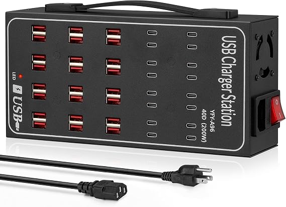 250W 50A USB Charging Station for Multiple Devices, 50 Port Fast USB Charger Block, Desktop Wall Fast Charger with Intelligent Protection, USΒ Power Strip Suitable for Home Office School