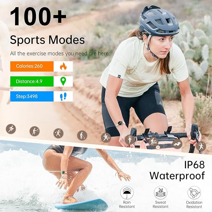 Smart Watch for Women（Answer/Make Call) 1.27" Round Smartwatch Compatible Android/iPhone Phone with AI Voice/ Fitness Tracker/Heart Rate/Sleep Monitor, 220+ DIY Dial & IP68 Waterproof, White/3 Bands