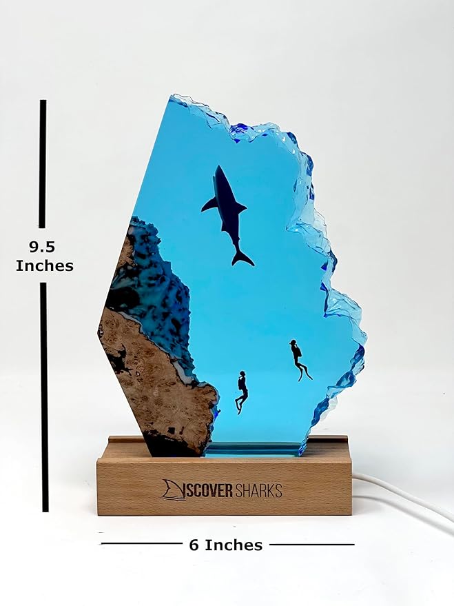 Great White LED Ocean Night Light - Recycled Resin Ocean Lamp - Office, Desk, Bathroom, or Bedroom Night lamp. Great White Shark Night Light.