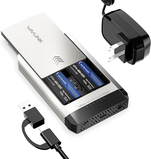 WAVLINK M.2 SSD Cloner, 20Gbps NVMe Cloner Dual-Bay SSD Enclosure, Tool-Free M.2 Duplicator for SSDs PCIe Sizes 2230/2242/2260/2280, Supports Offline Clone, Compatible with NVMe, up to 8TB per Drive