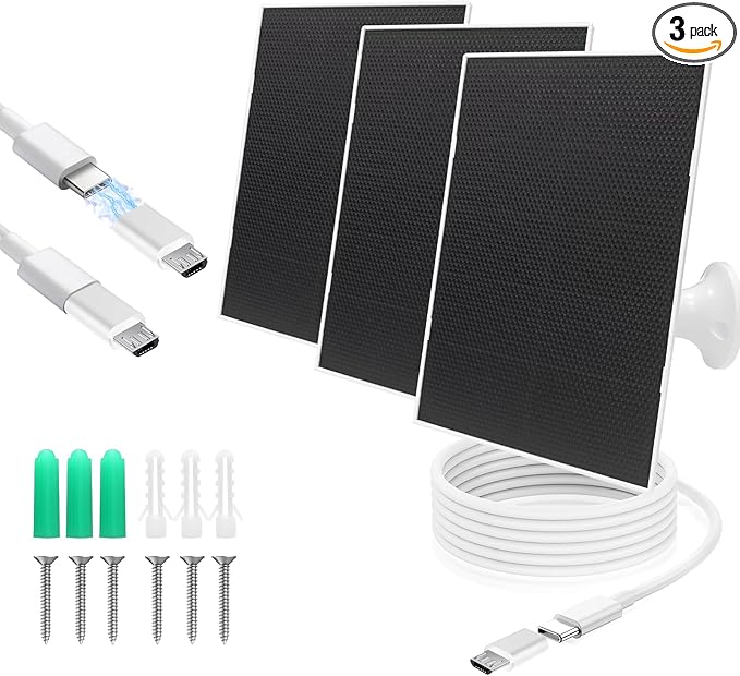 4W Solar Panel for Security Camera,Type C&Micro Solar Panel Charger for Rechargeable Battery Powered Outdoor Camera,Adjustable Mount Solar Panels 9.8ft Cable (3Pack)