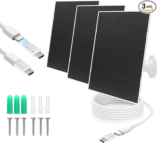 4W Solar Panel for Security Camera,Type C&Micro Solar Panel Charger for Rechargeable Battery Powered Outdoor Camera,Adjustable Mount Solar Panels 9.8ft Cable (3Pack)