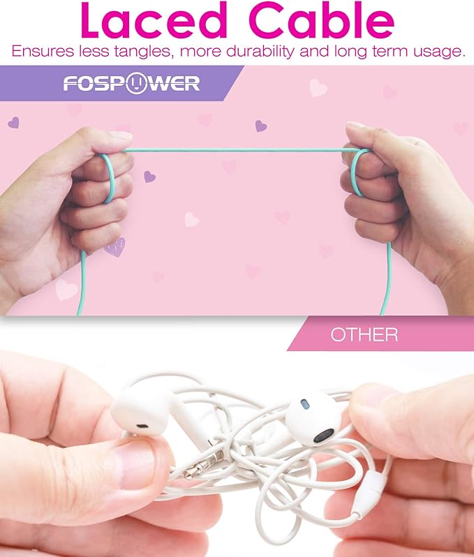 FosPower Kids Headphones with LED Cat Ears (85dB Safe Volume Limit), 3.5mm Soft On-Ear Wired Headphones with Tangle-Free Laced Cables for iPad/Tablet/School/Travel - Teal/Light Purple