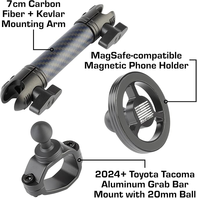 Bulletpoint Mounting Solutions Passenger Grab Bar Mount + Arm + MagSafe Phone Holder Compatible with 2024+ Toyota Tacoma