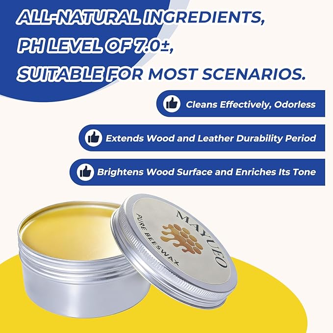 Beeswax Furniture Polish,Wood/Leather Conditioner + Polishing Tools– Natural Wood Polish with Sweet Orange Oil – Non-Toxic, Chemical-Free, Safe for Kids & Pets (200, Milliliters)