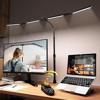 Adjustable LED Desk Lamp with Clamp & Remote, Wide 4-Head - Image 1