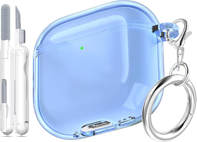 for AirPods 4th Generation Case Cover 2024, Military-Grade Shockproof, Soft TPU Highly Transparent Anti-Yellowing for AirPods 4 Case with Cleaning Kit & Cute Round Buckle, Clear Blue