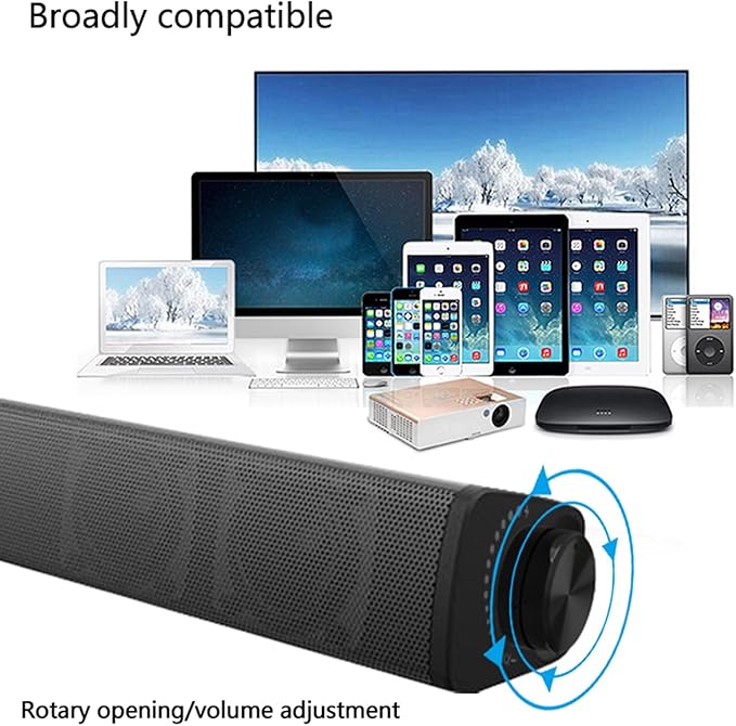 Portable Soundbar for TV/PC, Outdoor/Indoor Wired & Wireless Bluetooth 5.0 Speaker with Remote Control and Optical Cable, 30W Home Theater Sound bar with Built-in Subwoofers for Projector