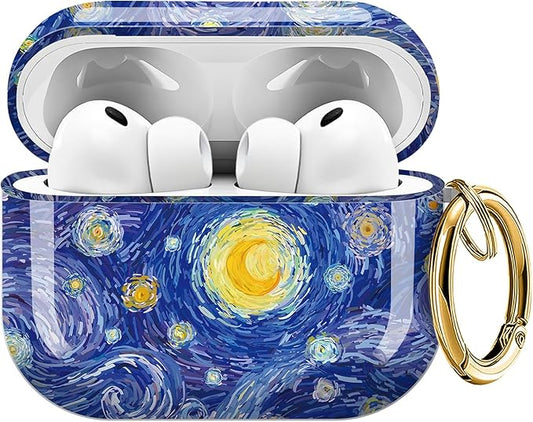 for AirPods Pro 3 Case, Compatible with AirPods Pro 3rd Generation Case (2025), Shockproof Protective Cover with Golden Carabine (Starry Night Blue)