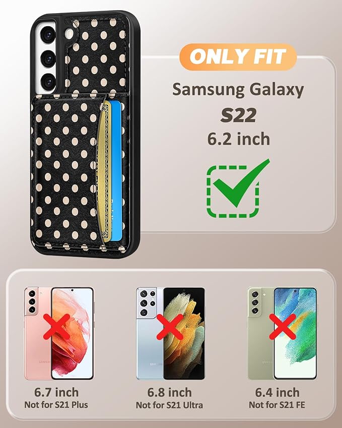 for iPhone 12/12 Pro Case with Wallet - Fits 4 Card Slots, Compatible with MagSafe for Women Aesthetic PU Leather Credit Card Holder Kickstand Phone Cover for Apple 12/12 Pro, Black Polka