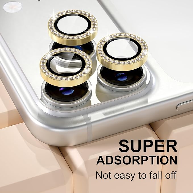 Misea Compatible for iPhone 17 Pro/iPhone 17 Pro Max Camera Lens Protector Bling, 9H Tempered Glass Camera Cover Screen Protector Metal Individual Ring Decoration Accessories, Gold Diamond