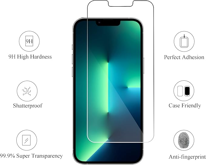 Ailun 2Pack Screen Protector for iPhone 13 Pro [6.1 inch] Display 2021 + 2 Pack Camera Lens Protector, Tempered Glass Film,[9H Hardness] - HD [Not for iPhone 13 Pro Max]