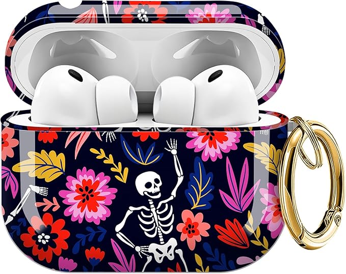 for AirPods Pro 3 Case, Compatible with AirPods Pro 3rd Generation Case (2025), Shockproof Protective Cover with Golden Carabine (Boho Skeleton Flora)