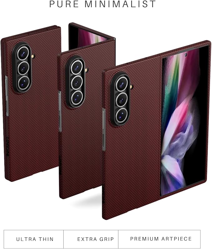 Thinborne Compatible with Samsung Galaxy Z Fold 7 Case, [600D Aramid Fiber] [Magnetic] [Ultra Thin] [Minimalist Style] [Carbon Fiber Textures] - Red