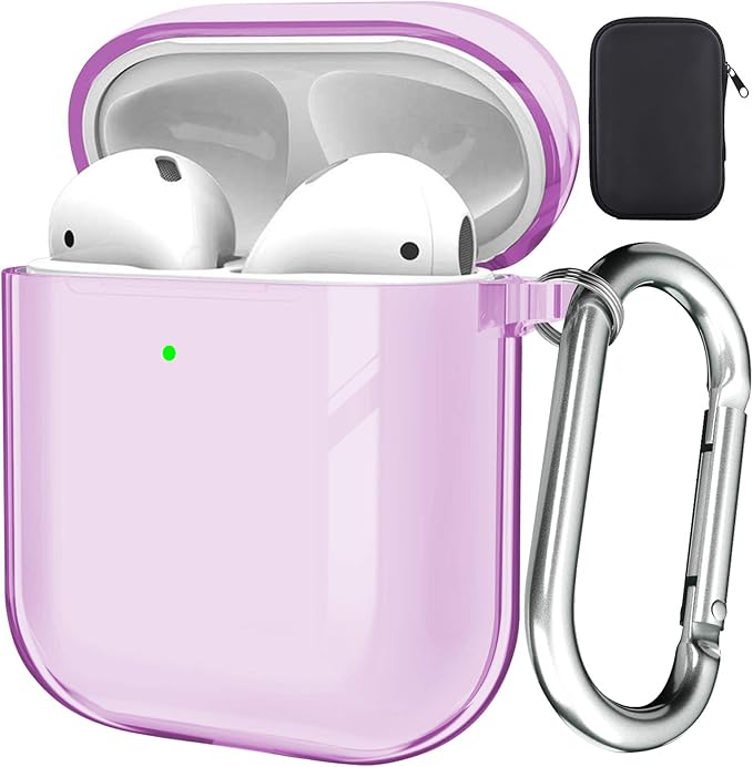 Valkit Compatible AirPod Case Cover, Clear Airpods Case with Keychain Soft TPU Protective Cover Shockproof Case for Girls Women Men Compatible with Apple AirPods Charging Case 2 & 1 - Clear Purple