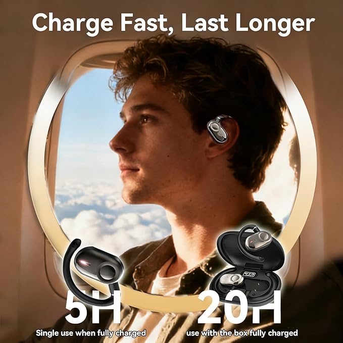 Skin Tone Over Open Ear Earbuds Headphones Bluetooth Wireless Outside Out of Ear Buds Hook for Runners Wrap Around Ears Air Bone Conduction Headsets Workout Sports Eabuds Earphones with Earhooks