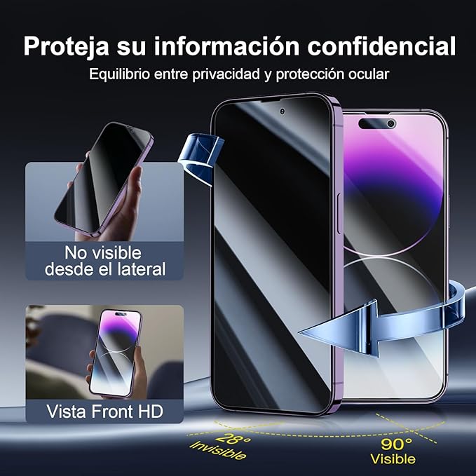 NEW'C 3x Privacy for iPhone 14 Pro Screen Protector (6.1 inches)+ 3x Camera Lens Protector, Sensor Protection,Case Friendly Tempered Glass Film + Dust Plug - Enhanced Privacy Angle of 28 Degrees