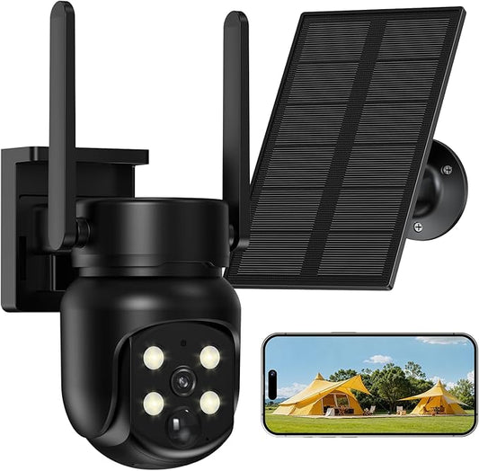 4G Cellular Wireless Outdoor 360° View Security Camera, No WiFi Needed, SIM Included, Solar & 9000 mAh Battery, 2K, PIR Alerts, Night Vision, IP65, SD/Cloud Storage