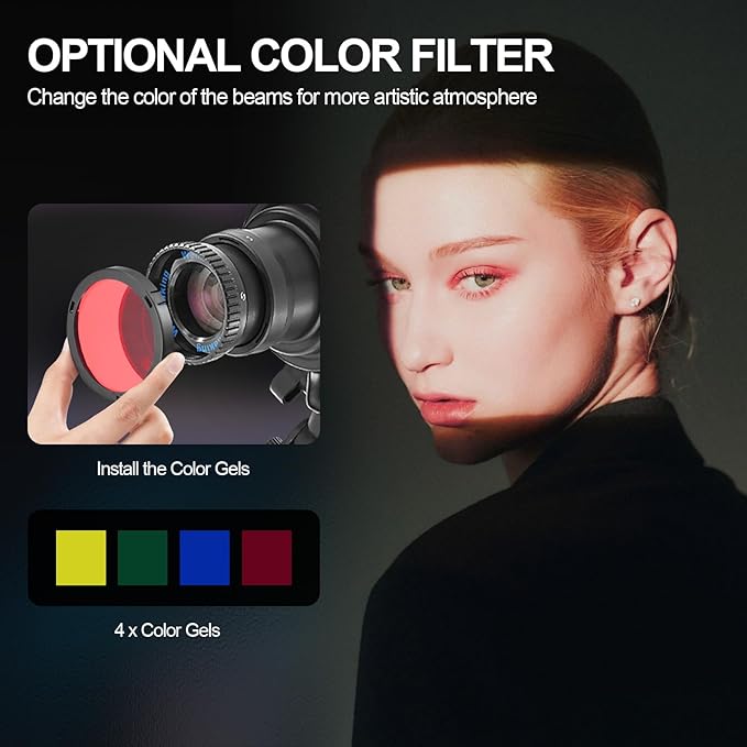 WELLMAKING Optical Snoot Conical HL-800D Kit, Adjustable Focus,with 80W Bi-Color COB LED Continuou Output Lighting Video Artist Modelling Shape Light Studio use with Optical Various Gobos Photography
