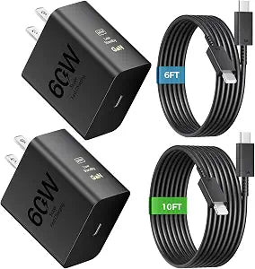 60W Super Fast Charger USB C, Type C Charger Fast Charging Android Phone Charger Block with 10FT+6FT USB C Chargers Fast Charging Cable Cord for Samsung Galaxy S26 Ultra/S26+/S26/iPhone 18/17/16