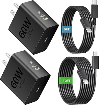 60W Super Fast Charger USB C, Type C Charger Fast Charging Android Phone Charger Block with 10FT+6FT USB C Chargers Fast Charging Cable Cord for Samsung Galaxy S26 Ultra/S26+/S26/iPhone 18/17/16