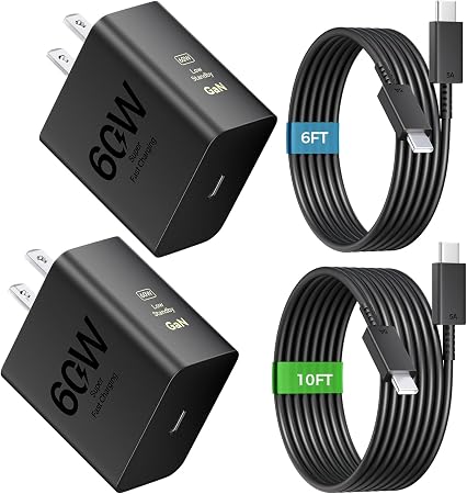 60W Super Fast Charger USB C, Type C Charger Fast Charging Android Phone Charger Block with 10FT+6FT USB C Chargers Fast Charging Cable Cord for Samsung Galaxy S26 Ultra/S26+/S26/iPhone 18/17/16