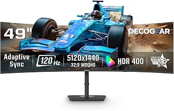 Deco Gear 49 Inch Curved Monitor, 5K2K Ultrawide WDQHD Screen 5120×1440, R1500, HDR400, 120Hz, 32:9 VA Panel, USB-C 65W PD, Adaptive Sync, PBP/PIP, KVM Switch, Built-in Speakers & Ergonomic Stand